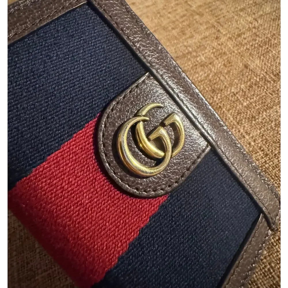 Auth. Gucci GG Ophidia Web Canvas Card Holder Case W/Dust Bag Rare